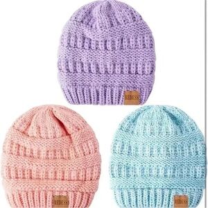 Chunky Knit Pink, Blue and Purple Baby Beanies